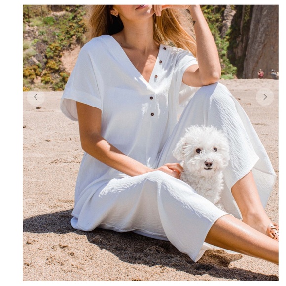 08 Absolutely Fabulous Short Sleeve Wide Leg Button Front Jumpsuit - Picture 5 of 5